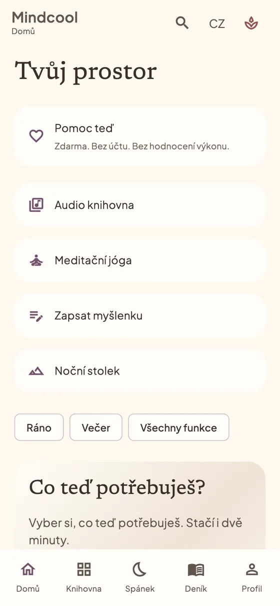 Úvod aplikace s výběrem nálady