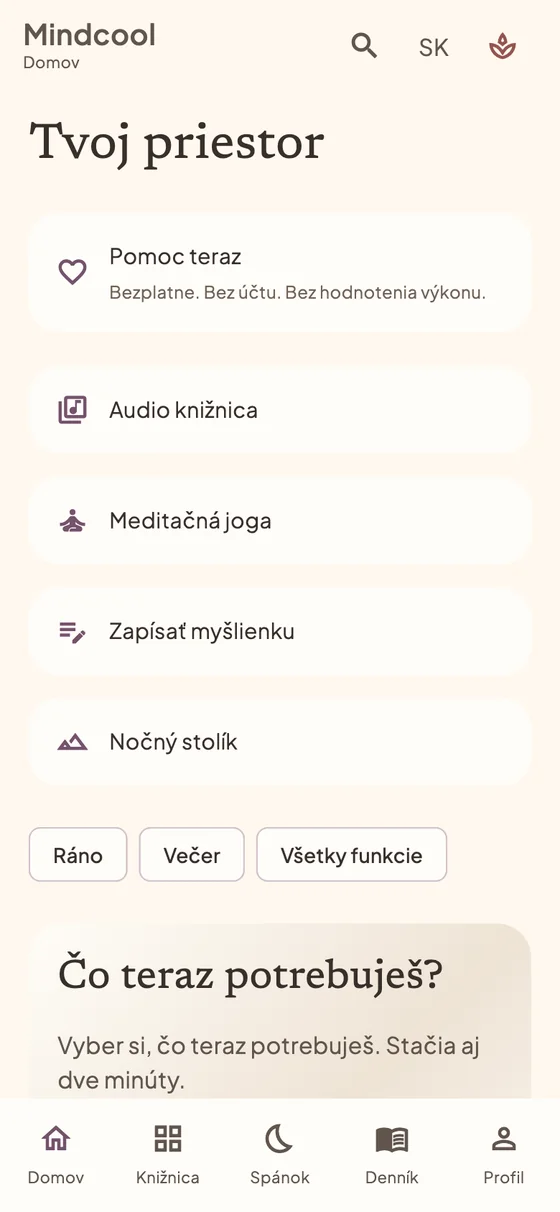 Úvod aplikácie s výberom nálady